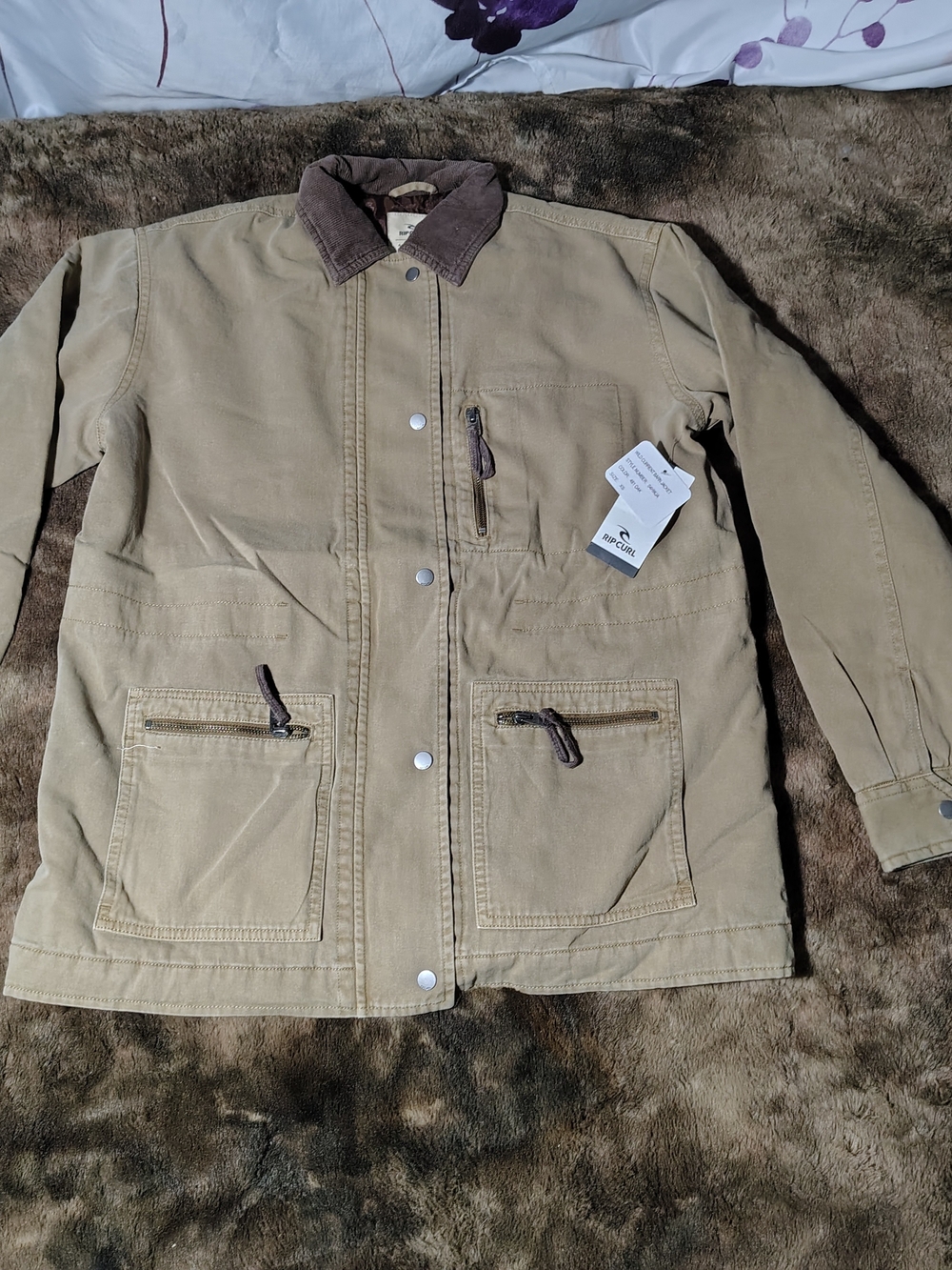 Rip Curl Tan Canvas Jacket with Brown Corduroy Collar